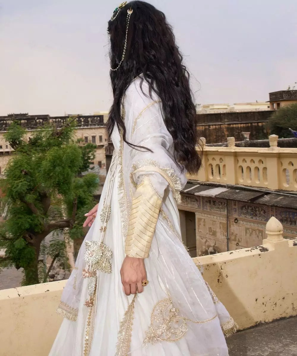 Aditi Gupta - Ivory Angrakha in chanderi tissue