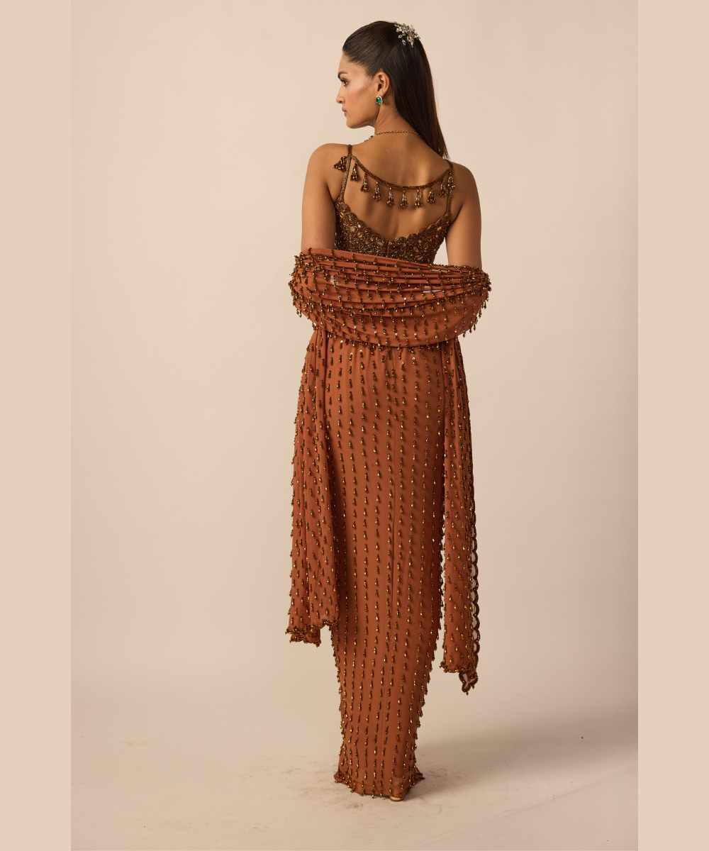 Metallic Copper Single Drop Skirt Set