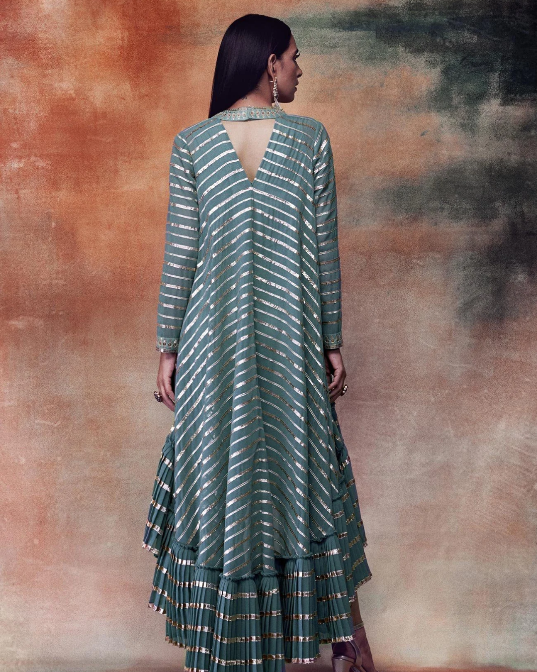 Vvani Vats - Mud Green High Low Kurta & Dhoti set