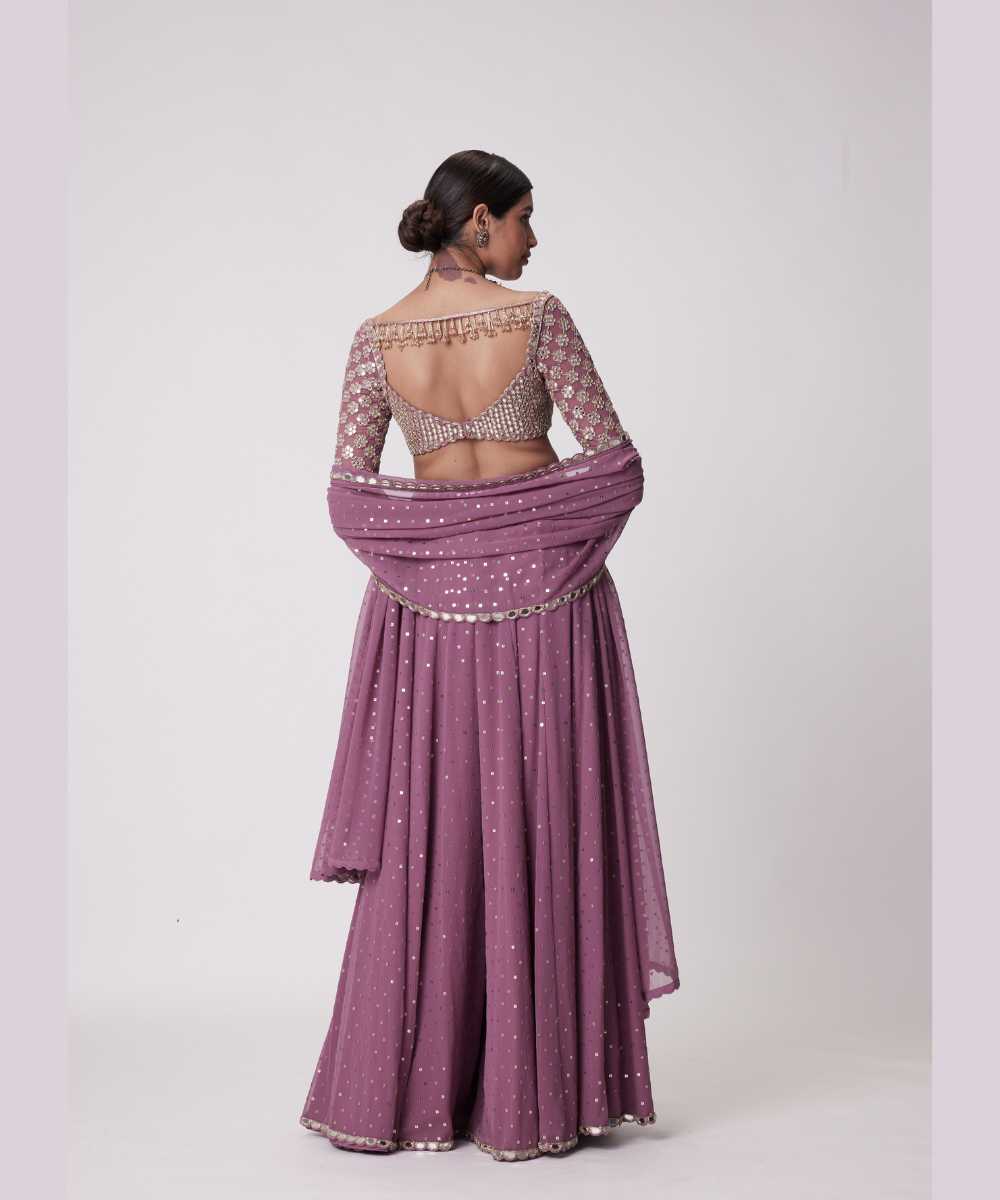 MUD  MAUVE MIRROR EMBROIDERED LEHENGA PANTS SET - Jugmug Bride by Vvani Vats