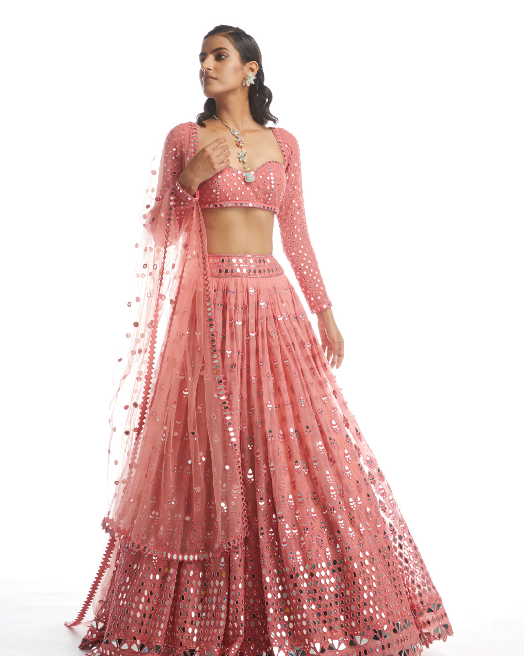 Vvani Vats -  Dull Coral Mirror Gradation Lehanga from Chamak