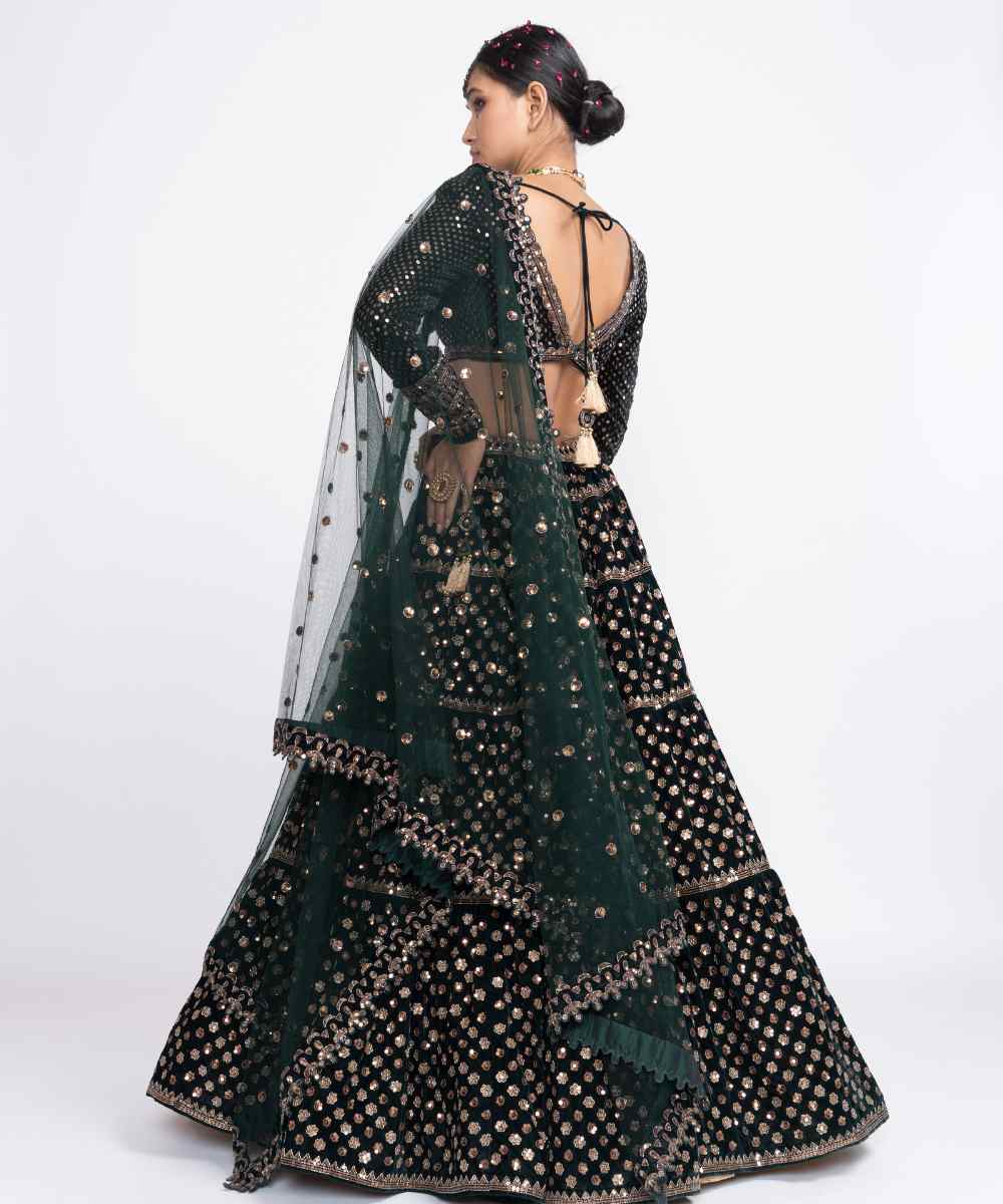 Deep green floral lehenga set