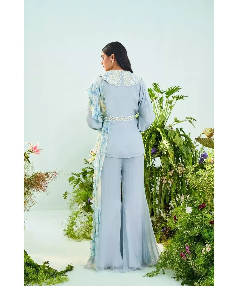 MANI BHATIA - Pale blue Peterpan Collar top & Sharara set
