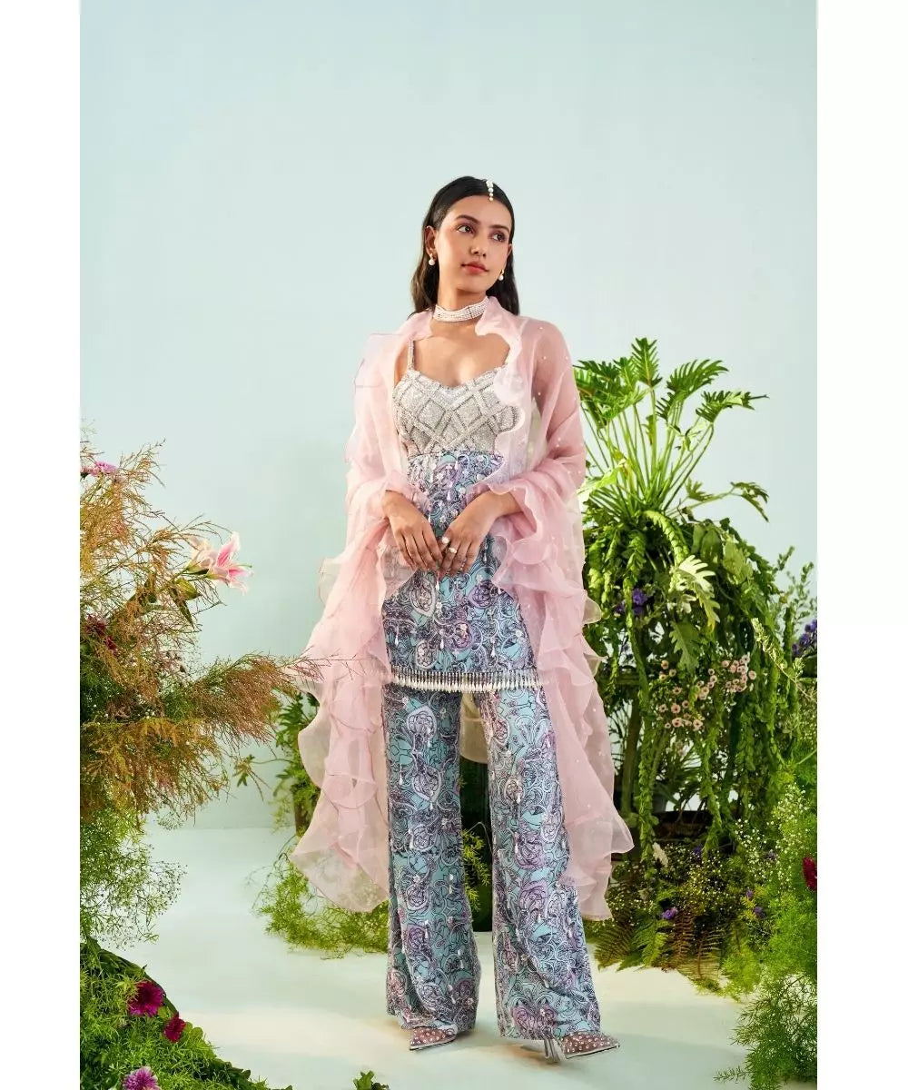 MANI BHATIA - Blue & Mauve paisley Print Top & Pant set