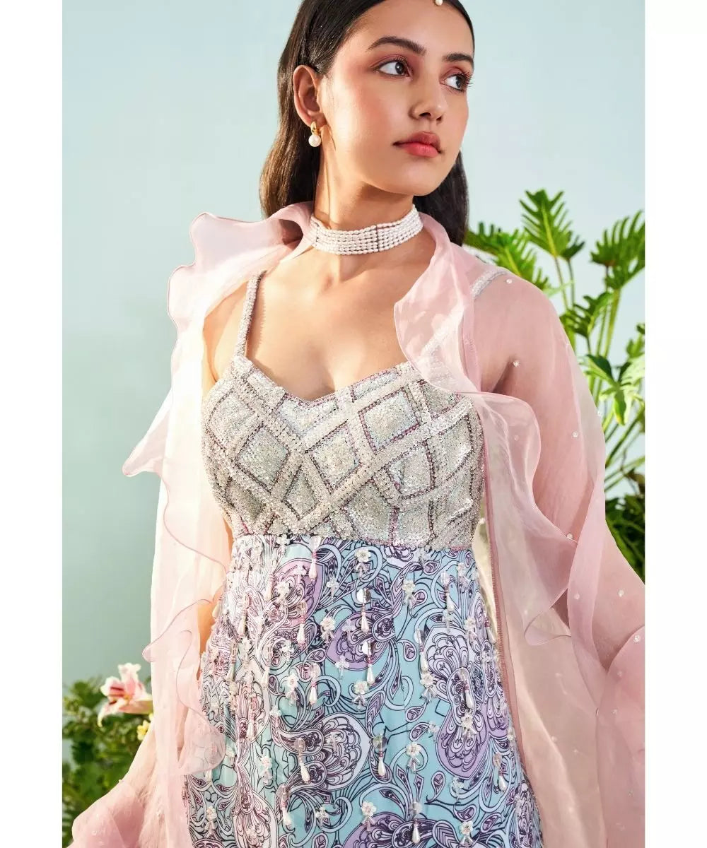 MANI BHATIA - Blue & Mauve paisley Print Top & Pant set