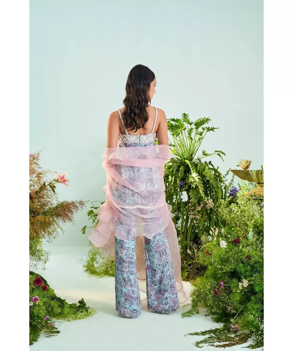 MANI BHATIA - Blue & Mauve paisley Print Top & Pant set