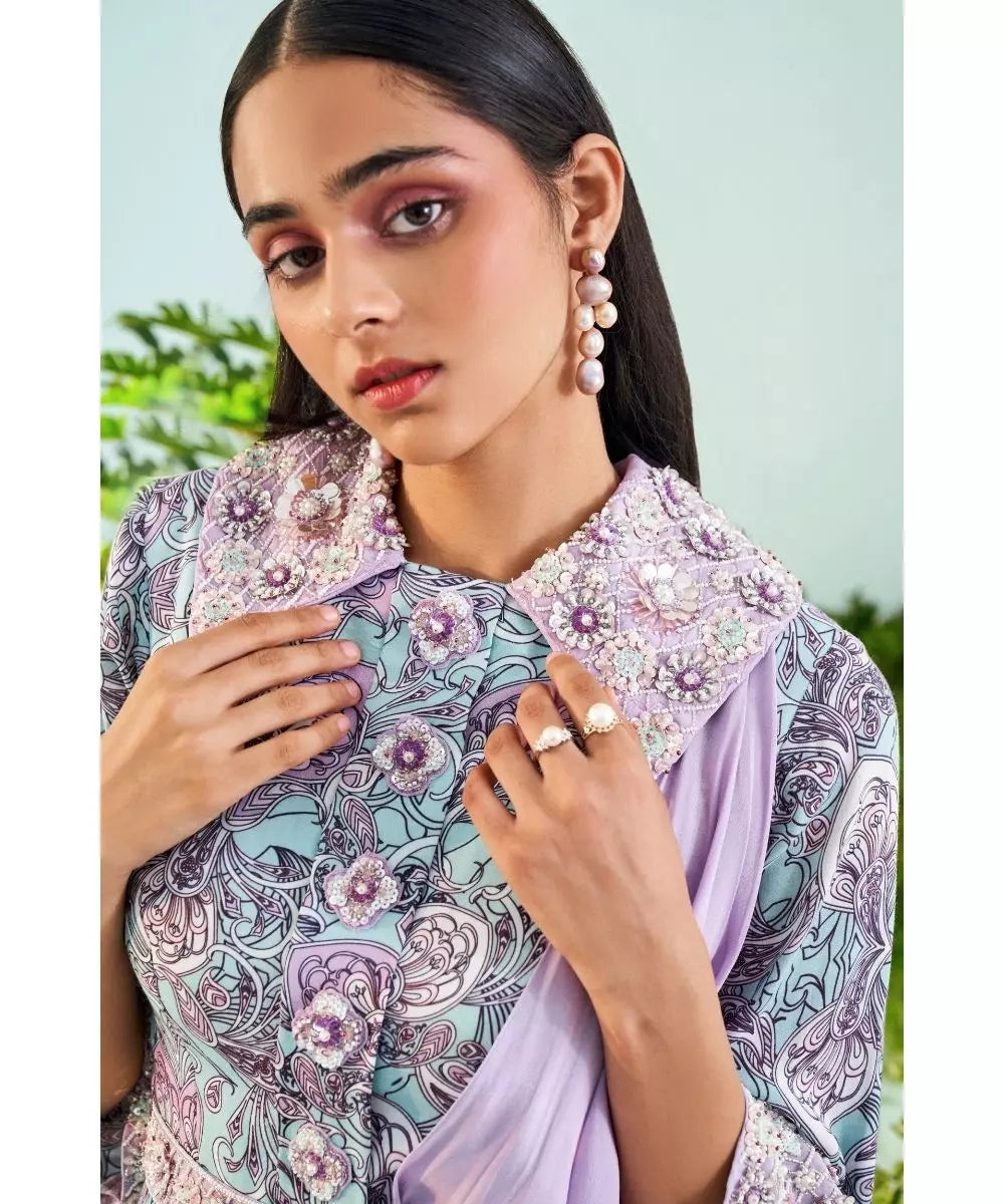 MANI BHATIA - Paisley print Jumpsuit with Embroidered Collar & Drape
