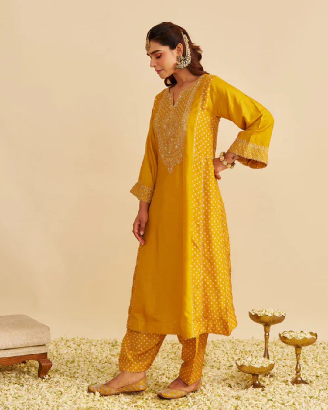 Sheetal Batra - Esra Heirloom Mustard Long Chauga With Salwar from Gulbandh
