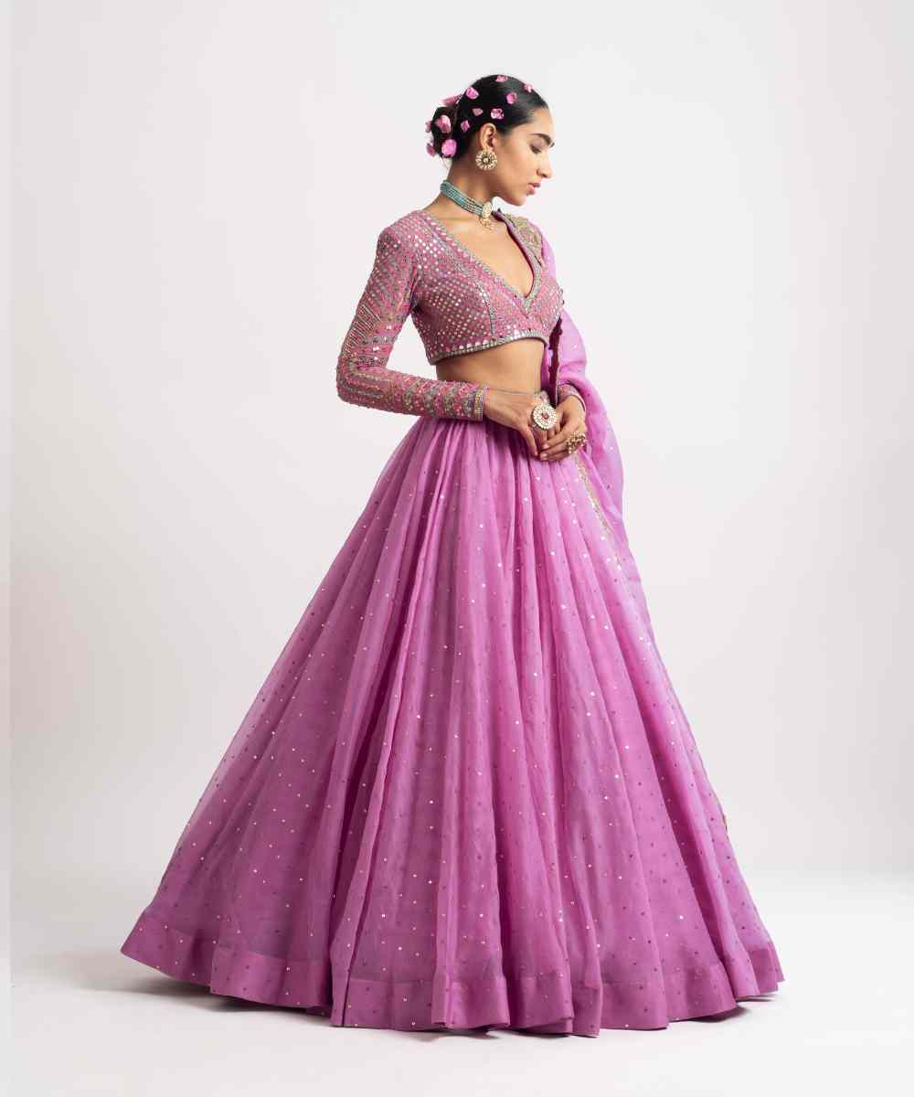 Dark Blush Silk Organza Lehenga Set - Collection name Rang by Vvani vats