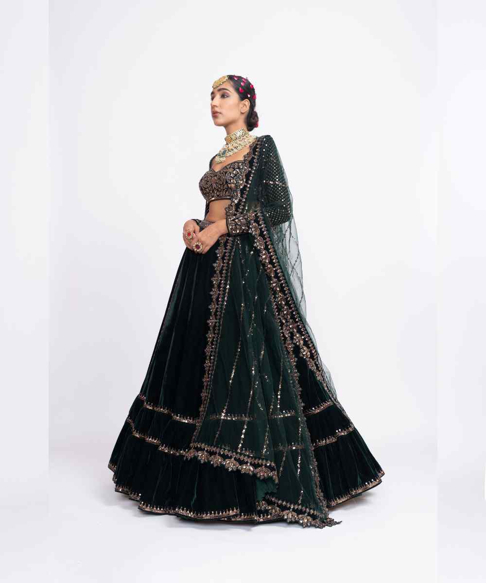 Deep green double tier lehenga set