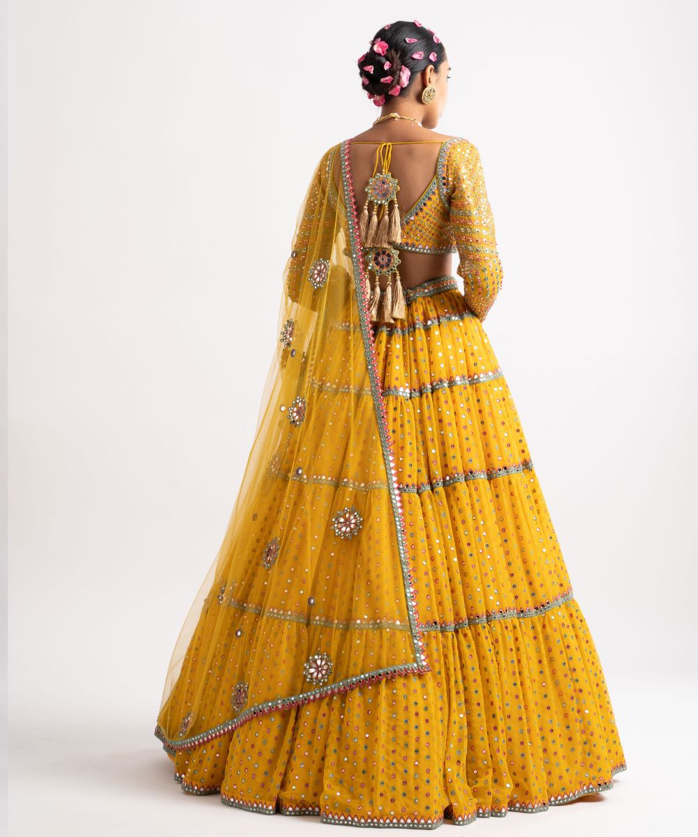 Yellow Multi Tier Multi Color Lehenga Set - Collection name Rang by Vvani vats
