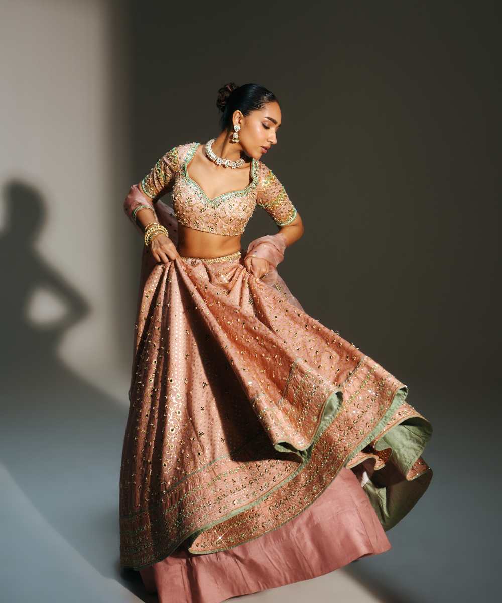 FARAH - HAND EMBROIDERED BLUSH PINK LEHENGA - Mehfil by Mahima Mahajan
