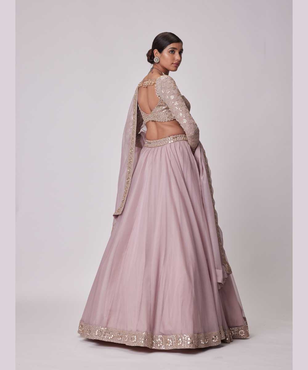 ASH PINK ORGANZA LEHENGA SET -  Collection name Jugmug Bride by Vvani Vats