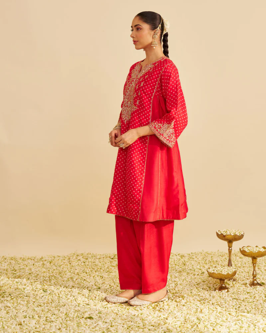 Sheetal Batra - Kayra  Red Short Gathered Chauga With Salwar from Gulbandh