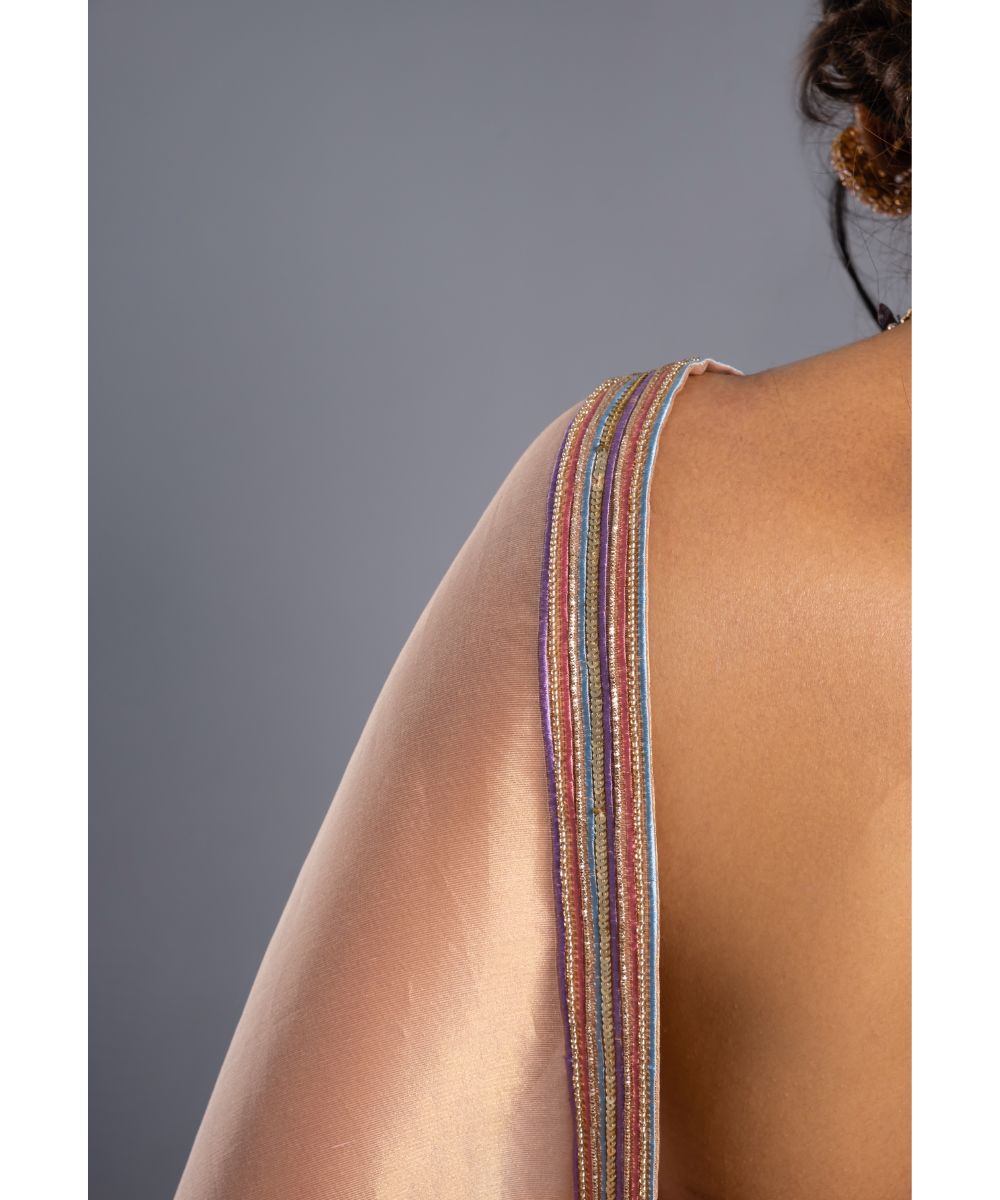 Geometric Embroidered Peach Saree