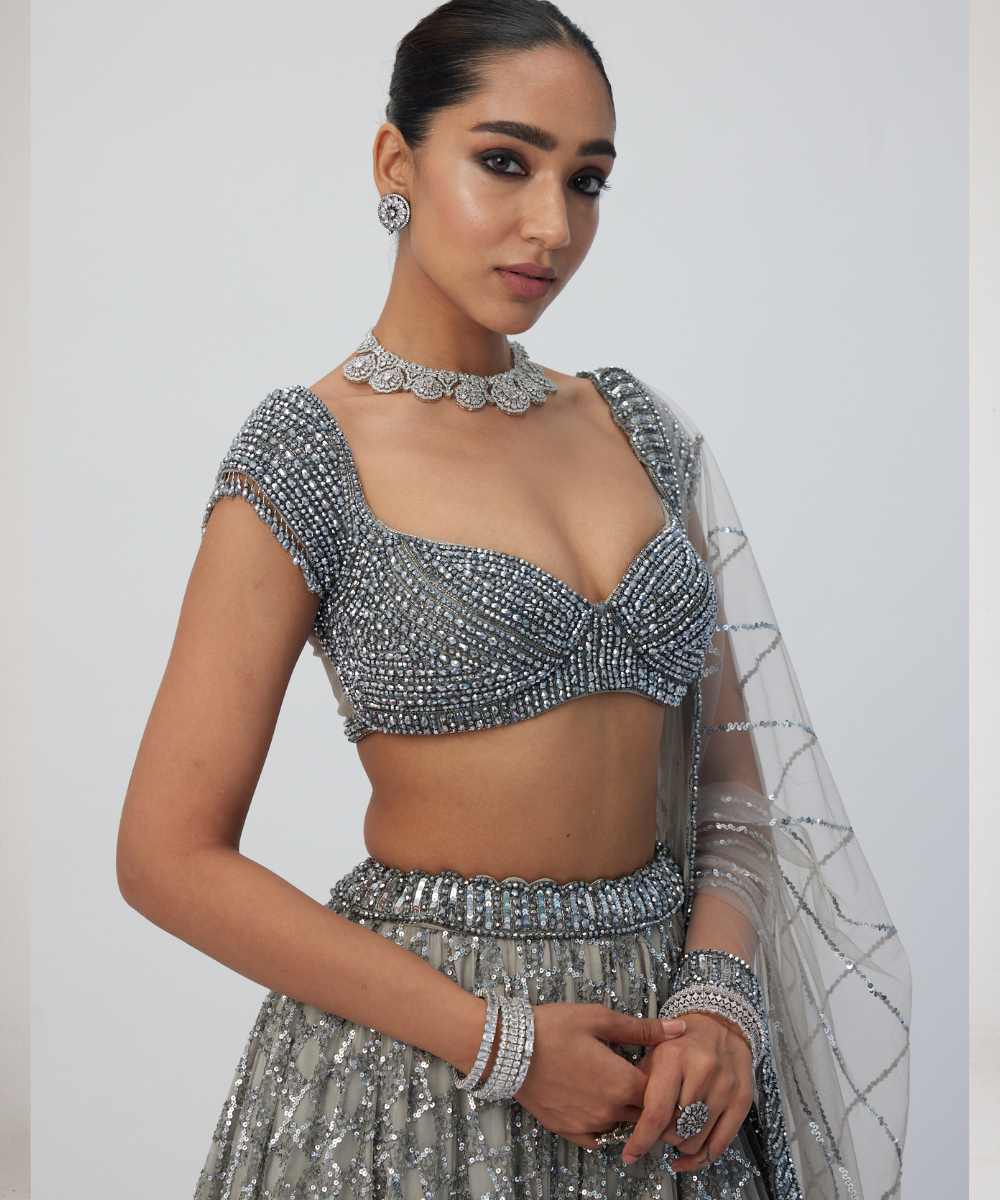 Crystal Grey Sequins Embroidered Lehenga Set - Collection name Maya by Vvani Vats