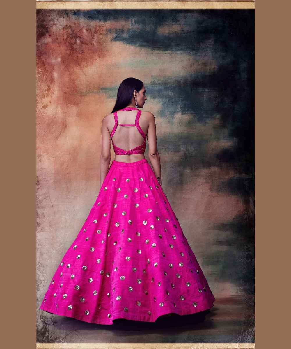 Hot pink crop top skirt set