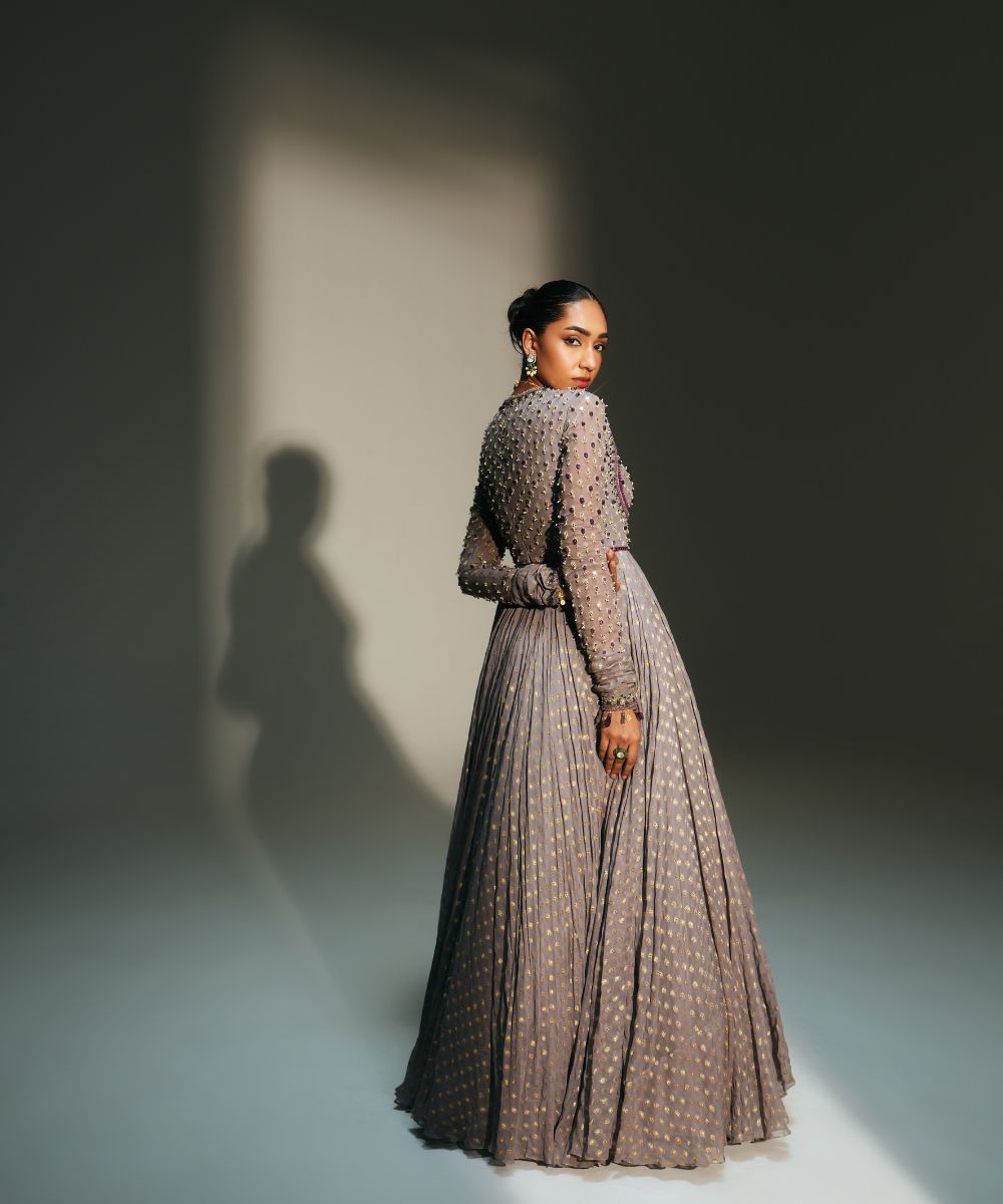 SIDRA - HAND EMBROIDERED FULL SLEEVES ANARKALI PAIRED WITH MATCHING DUPATTA - Mehfil by Mahima Mahajan