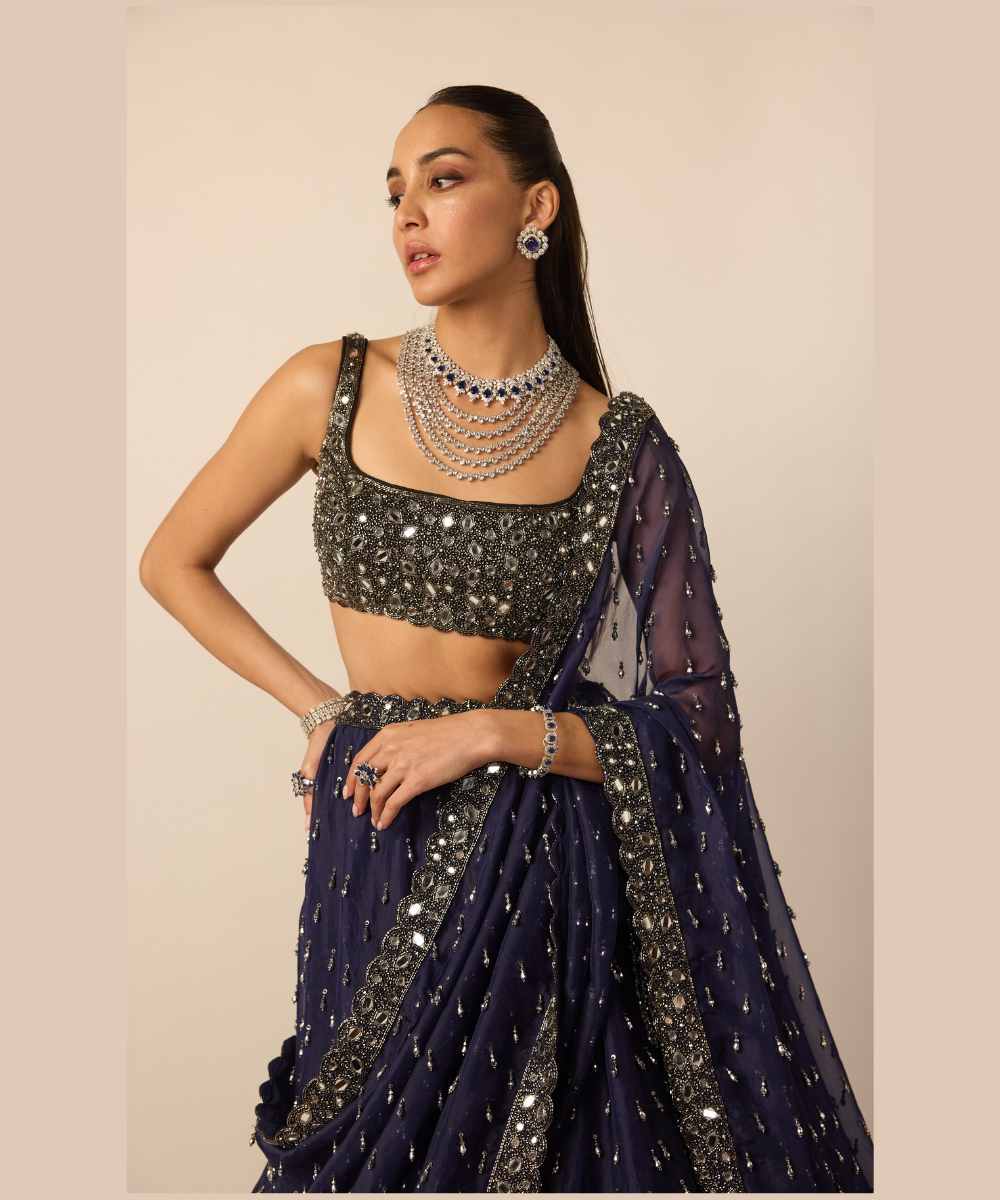 Deep Blue Single Drop Lehenga Set