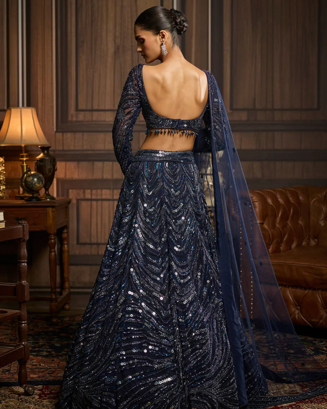 Diya Rajvvir - Midnight Blue Embellished Lehenga Set from Taara