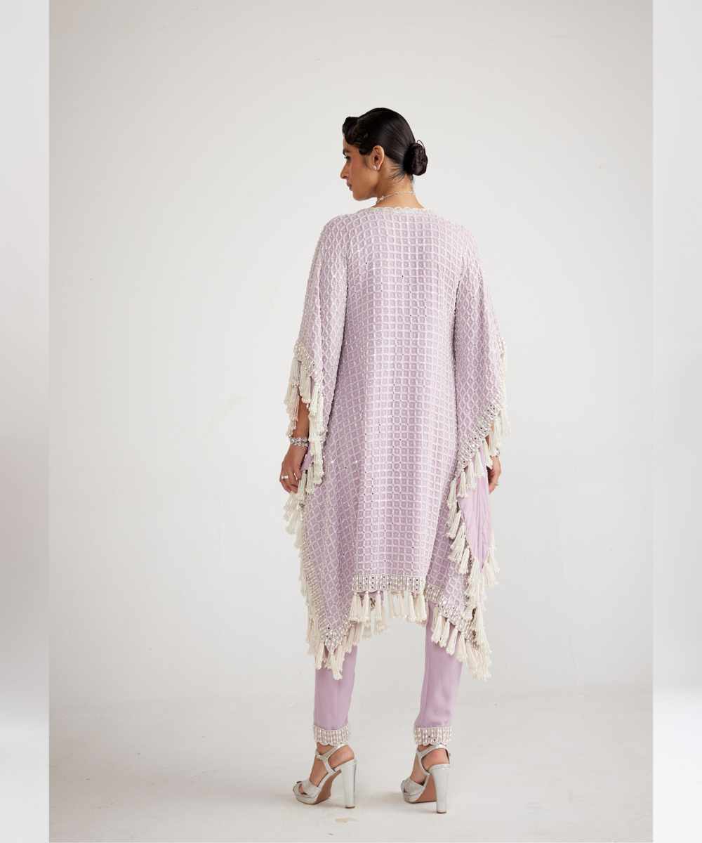 Powder Lilac Chandelier Pearl Drop Kaftan Set - Collection name Piroi by Vvani vats