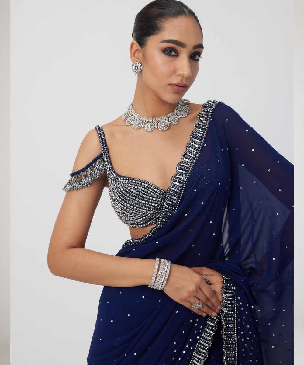 Deep Blue Sequins Embroidered Saree - Collection name Maya by Vvani Vats