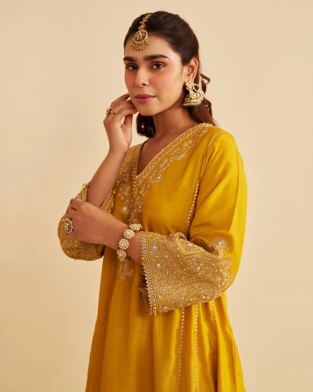 Sheetal Batra - Niyah Heirloom Mustard Short Chauga With Salwar from Gulbandh
