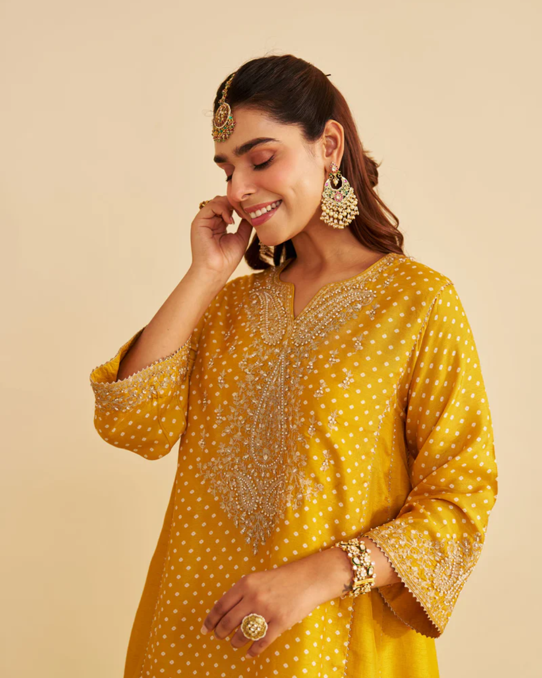 Sheetal Batra - Kayra Heirloom Mustard Short Gathered Chauga With Salwar from Gulbandh