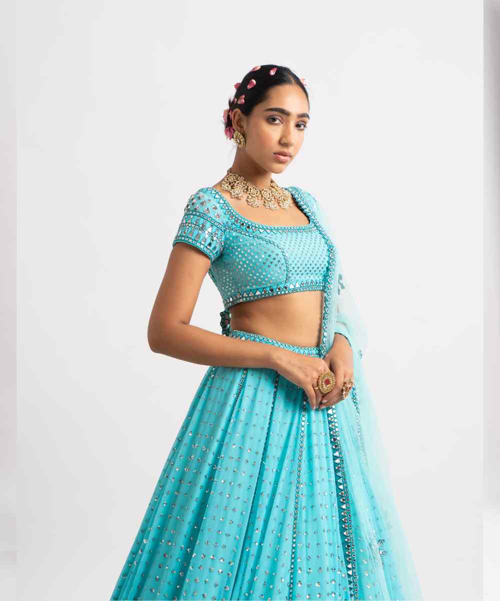 Mint Blue Single Tier Lehenga Set - Collection name Rang by Vvani vats