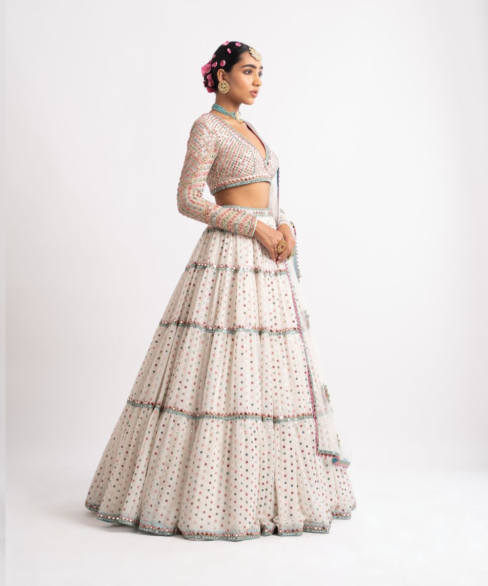 White Multi Tier Multi Color Lehenga Set - Collection name Rang by Vvani vats