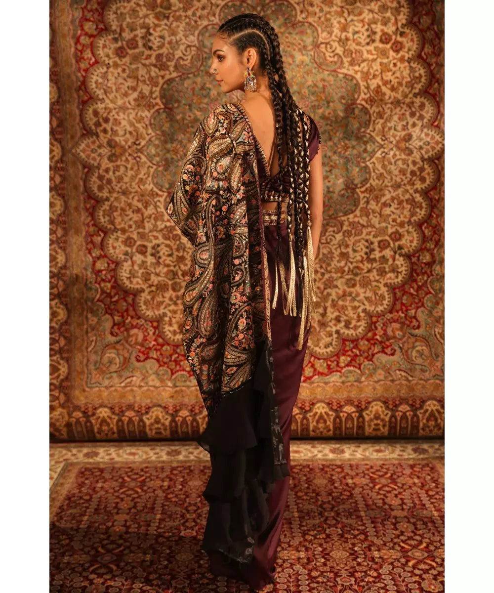 ADITI GUPTA - Wine Jamawaar draped Saree