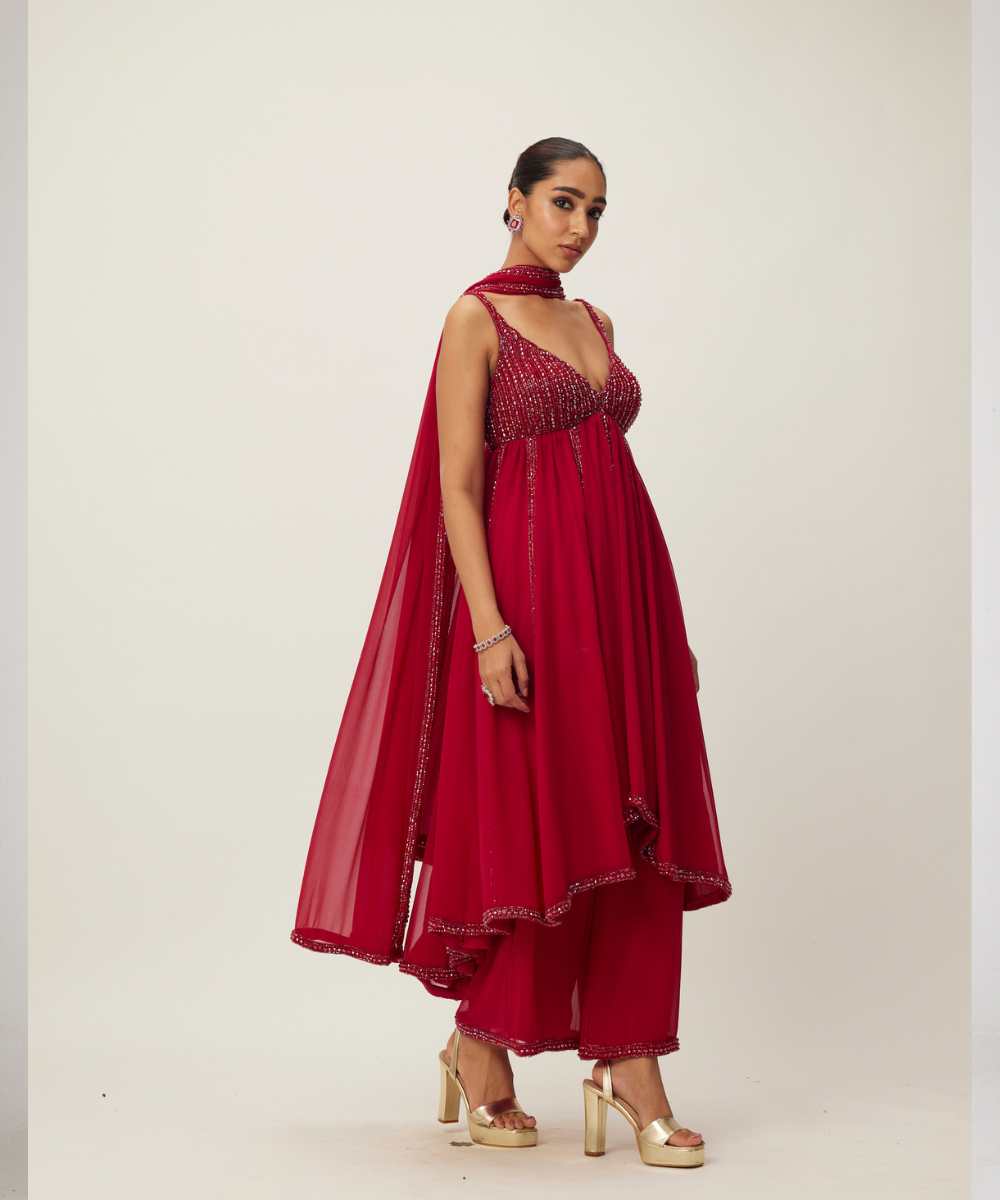 Ruby Red crystal embellished Kurta Set -  Collection name Maya by Vvani Vats