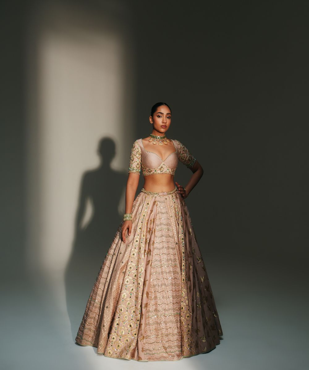 VIDHI - HAND EMBROIDERED BLUSH PINK KALI LEHENGA - Mehfil by Mahima Mahajan