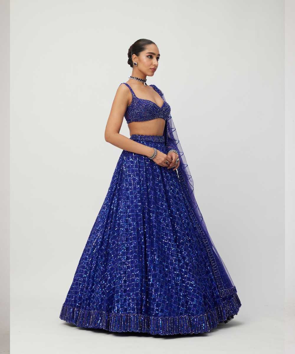 Cocktail Blue Sequins Embroidered Lehenga Set -  Collection name Maya by Vvani Vats