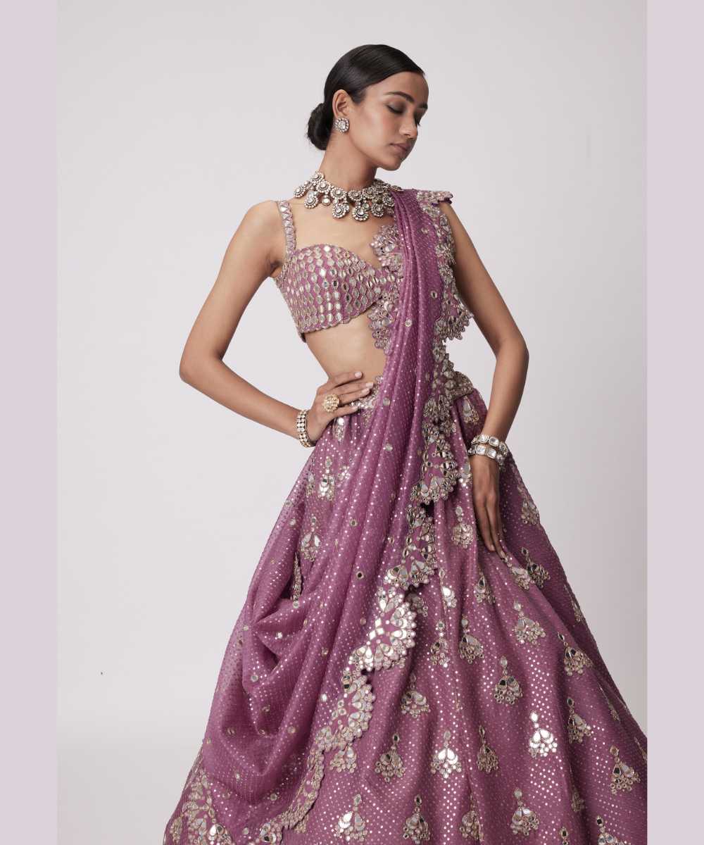 MUD  MAUVE SEQUIN EMBROIDERED LEHENGA SET - Jugmug Bride by Vvani Vats