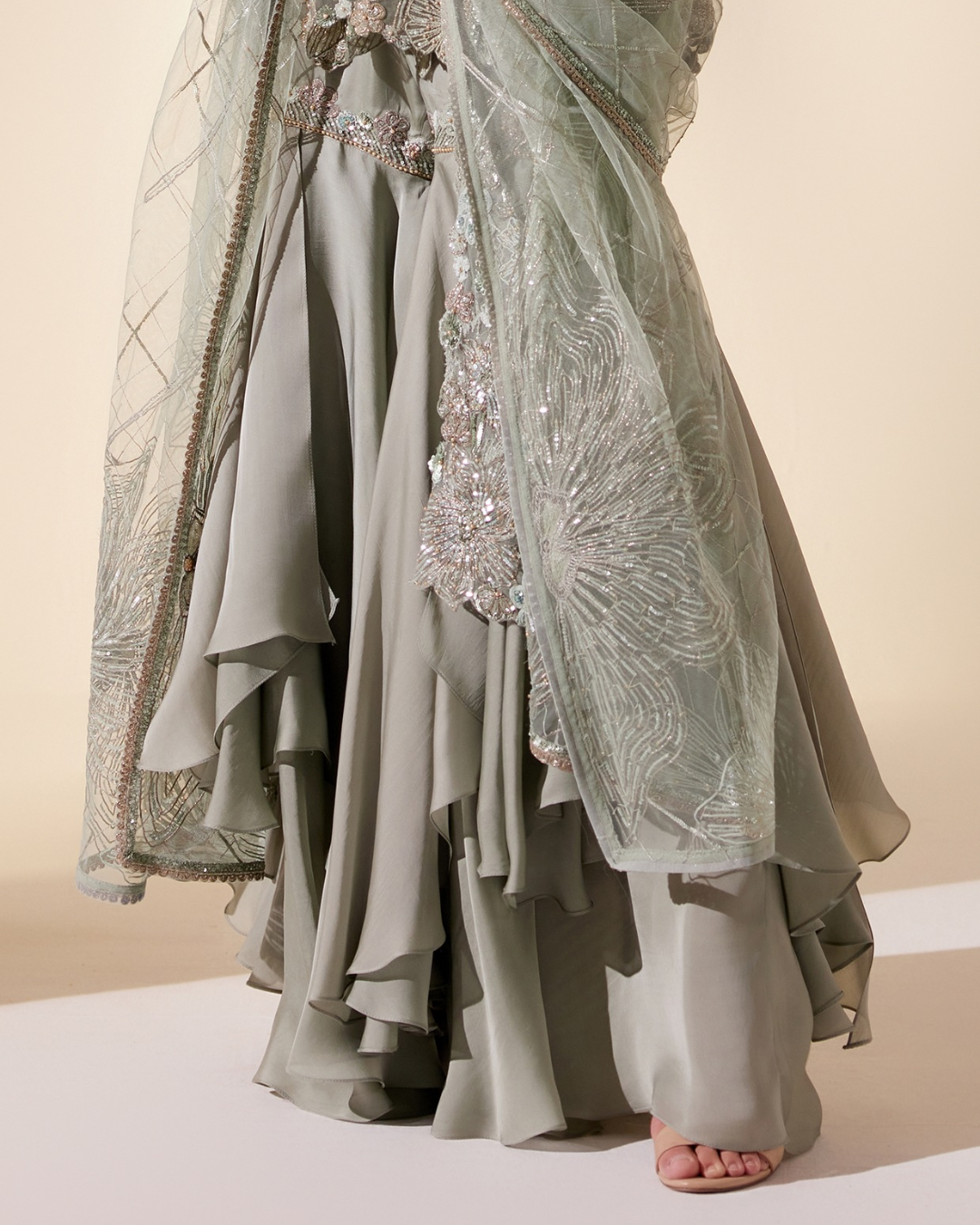 Adaara Couture - Mint Silk Organza & Net Hand Embroidered Sharara Set