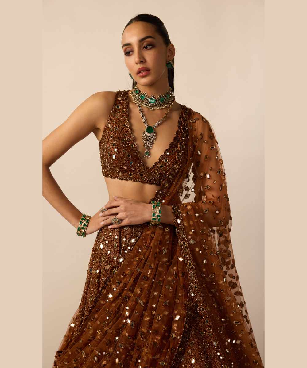 Metallic Copper Lehenga Set