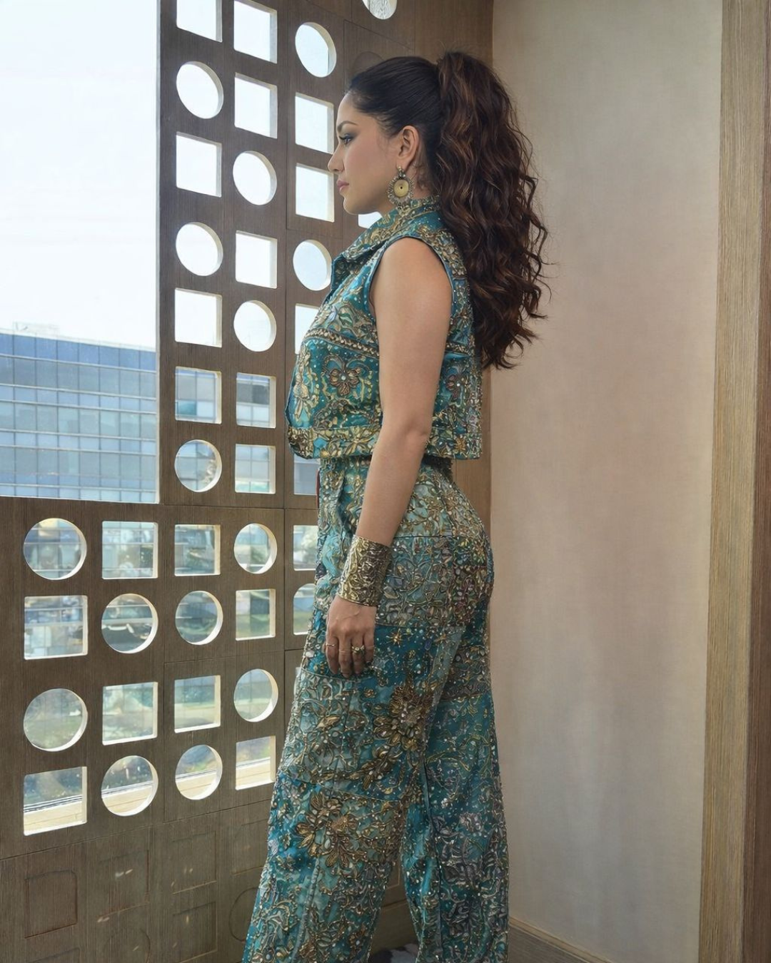 Banjara Trail - Aqua Embellished Pants & Sleeveless Jacket Set