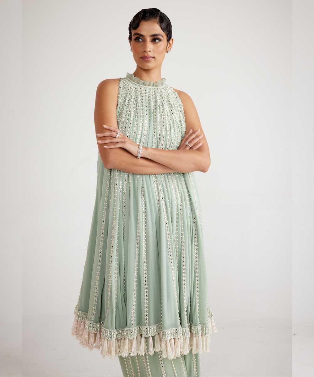 Powder Mint Green Chandelier Drop Kurta Set - Collection name Piroi by Vvani vats
