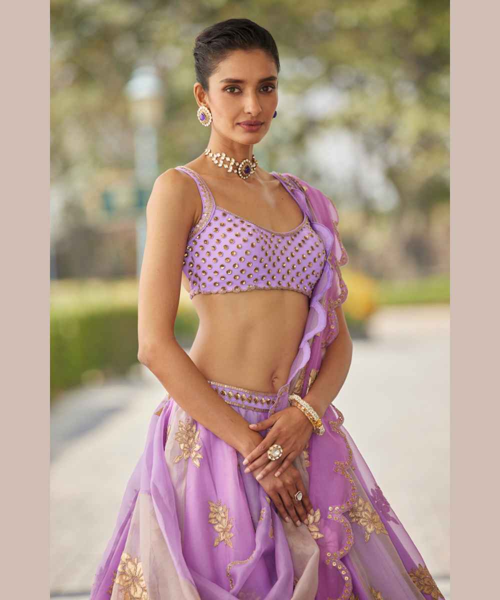 Mauve multicolor Flower Lehenga Set
