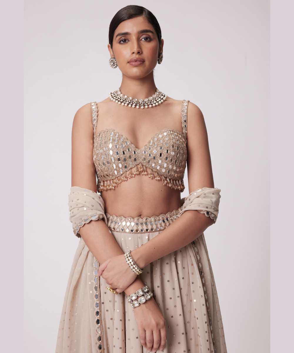 LIGHT BEIGE GEORGETTE LEHENGA PANTS SET - Jugmug Bride by Vvani Vats