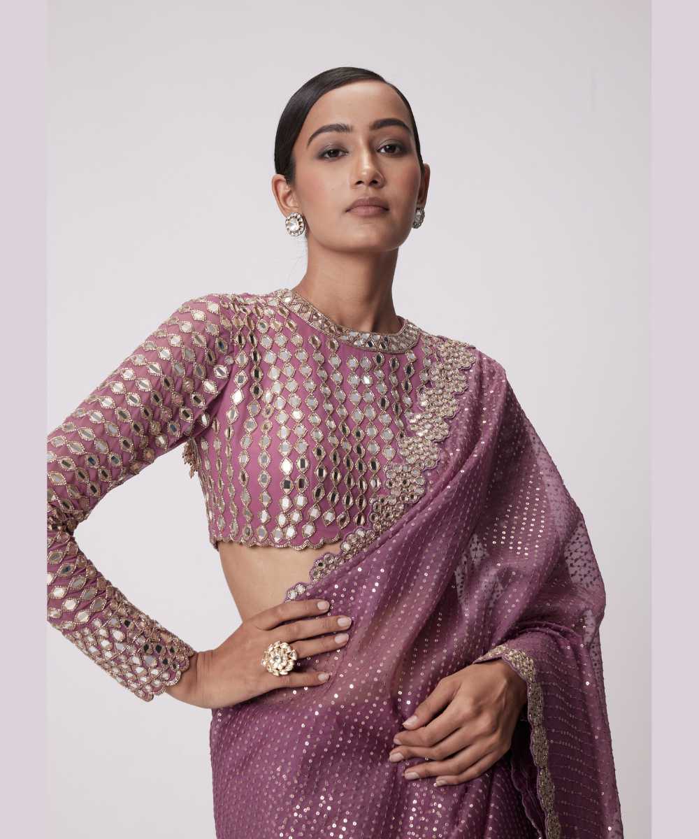 MUD  MAUVE HAND EMBROIDERED SAREE SET -  Jugmug Bride by Vvani Vats