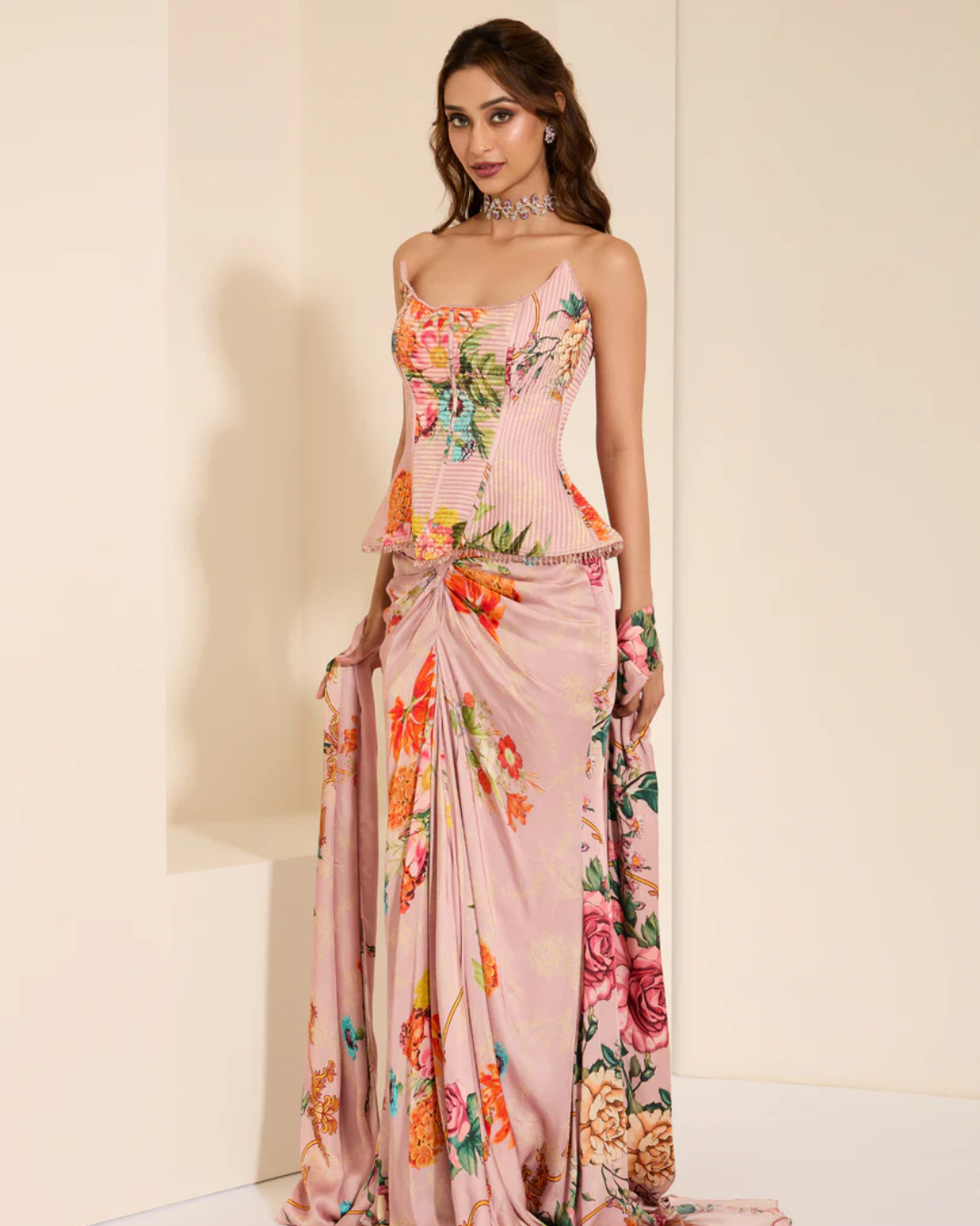 K&A by Karishma and Ashita - Periwinkle Glow Corset and Drape