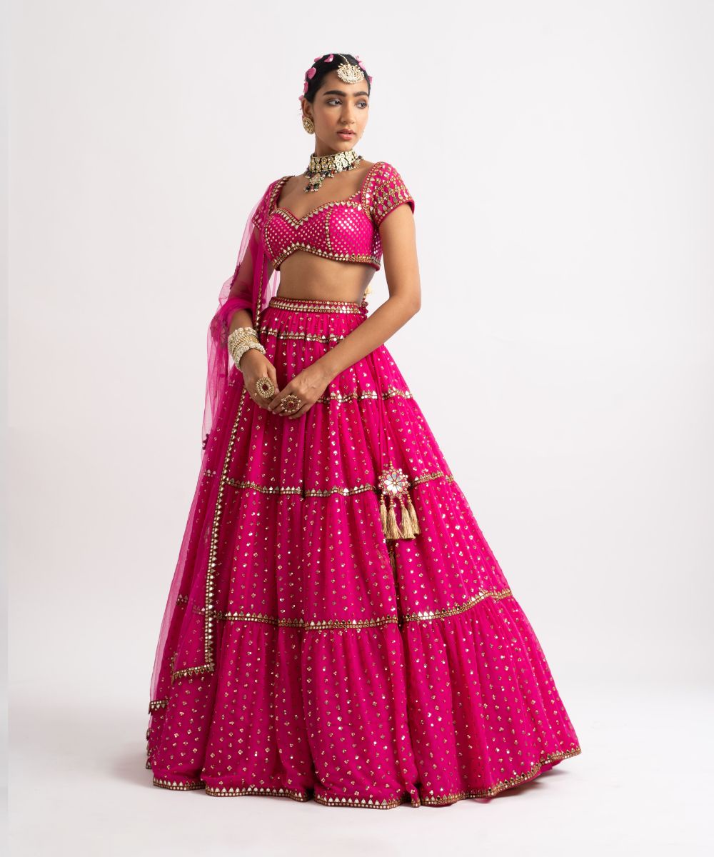 Fuschia Multi Tier Lehenga Set - Collection name Rang by Vvani vats