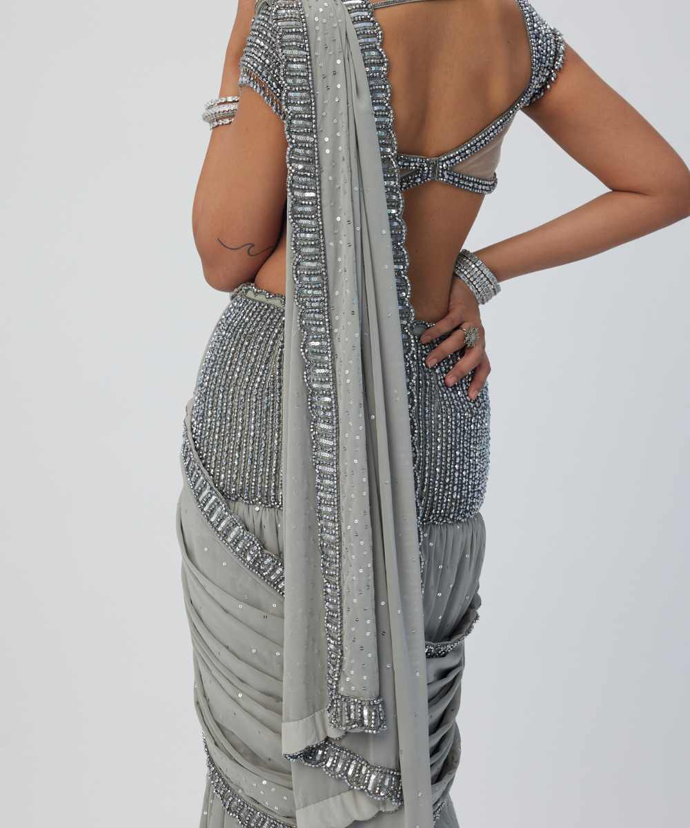 Crystal Grey Sequins Embroidered Saree Set -  Collection name Maya by Vvani Vats