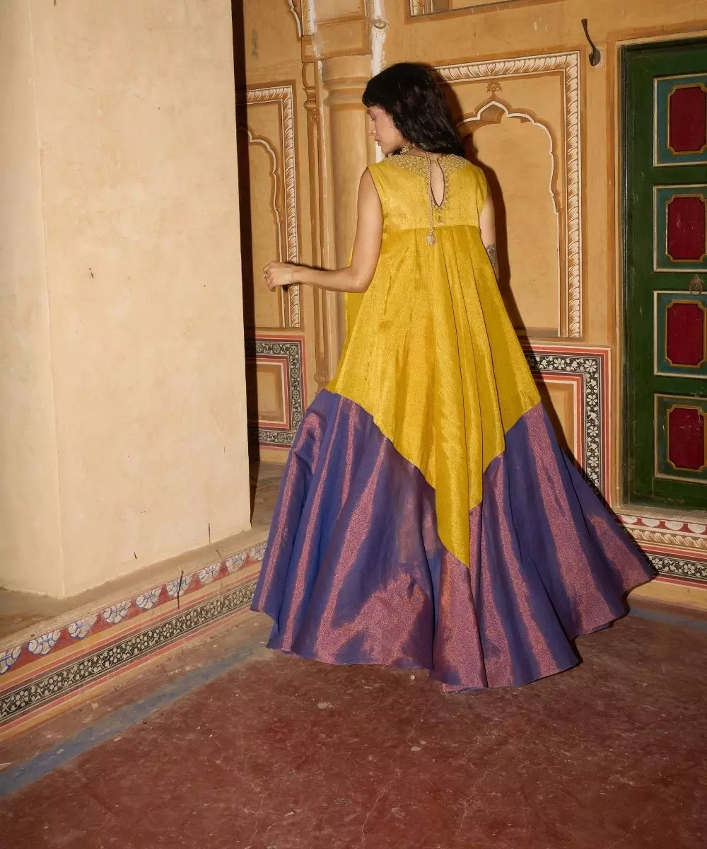 Aditi Gupta - Mustard yellow and purple Choga in cotton tissue