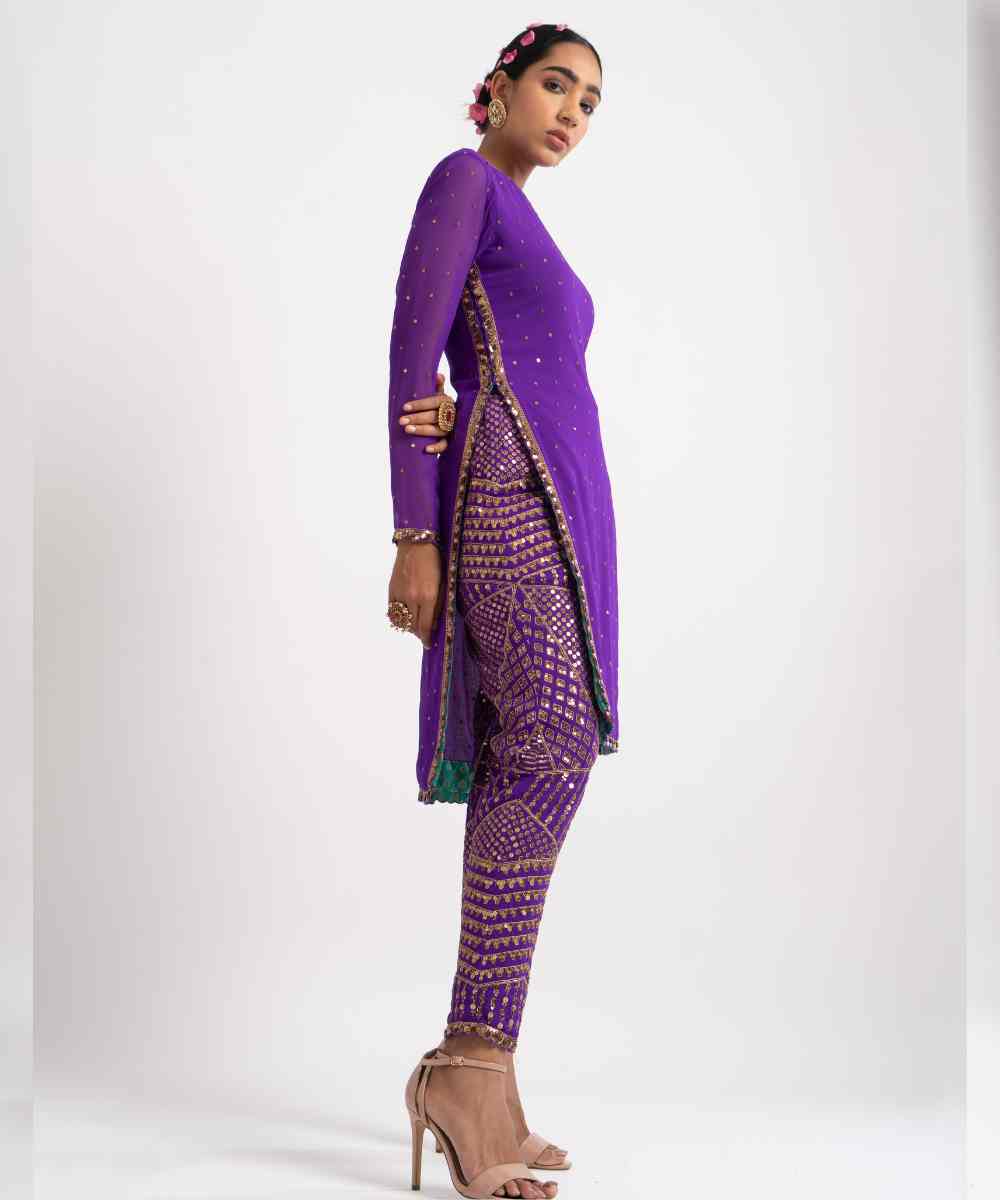 Purple Round Neck Multi Geo Pant Kurta Set - Collection name Rang by Vvani vats
