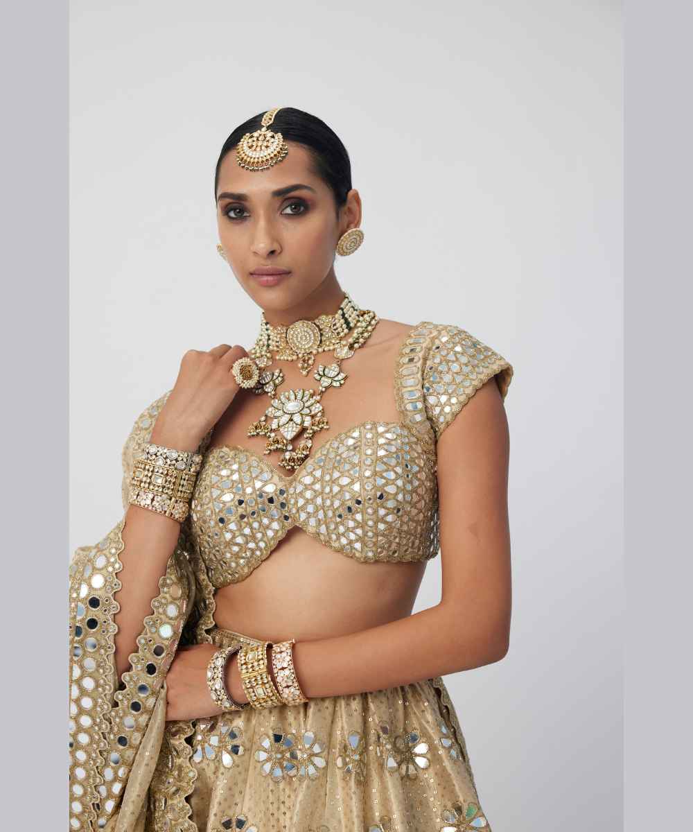 Golden Shimmer Organza Flower Lehenga Set