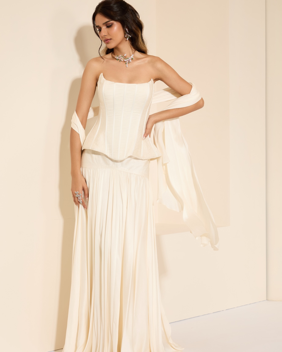 K&A by Karishma and Ashita - Pearl Corset & Drape