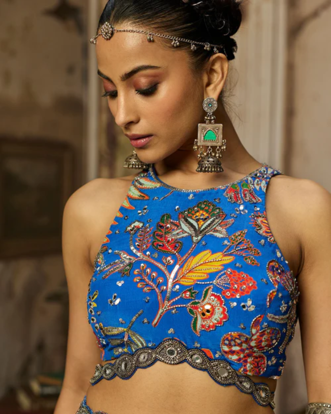 Diya Rajvvir - Electric Blue Printed And Highlighted Sharara Set from Bahaar
